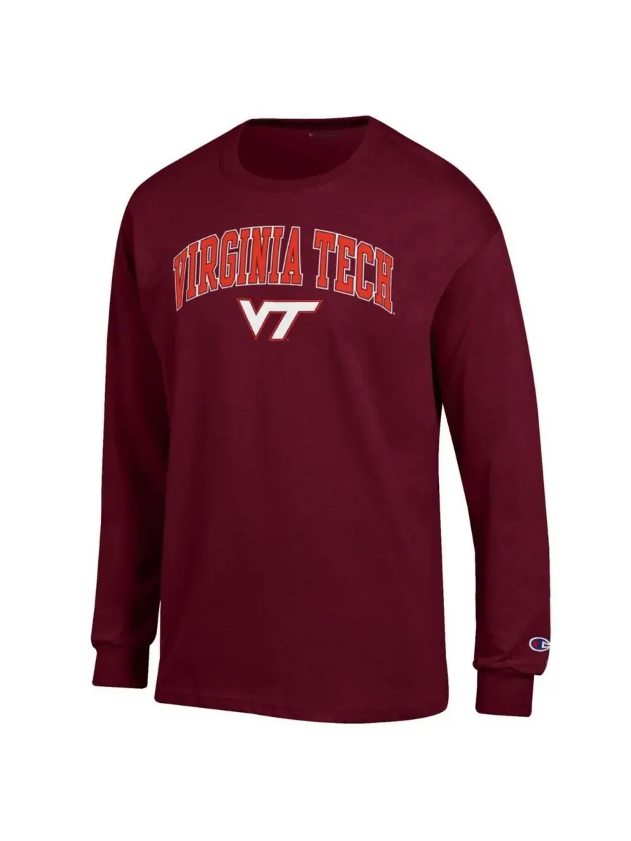 Champion Мужская футболка с длинными рукавами бордового цвета с логотипом Virginia Tech Hokies в — изображение 2 из 3