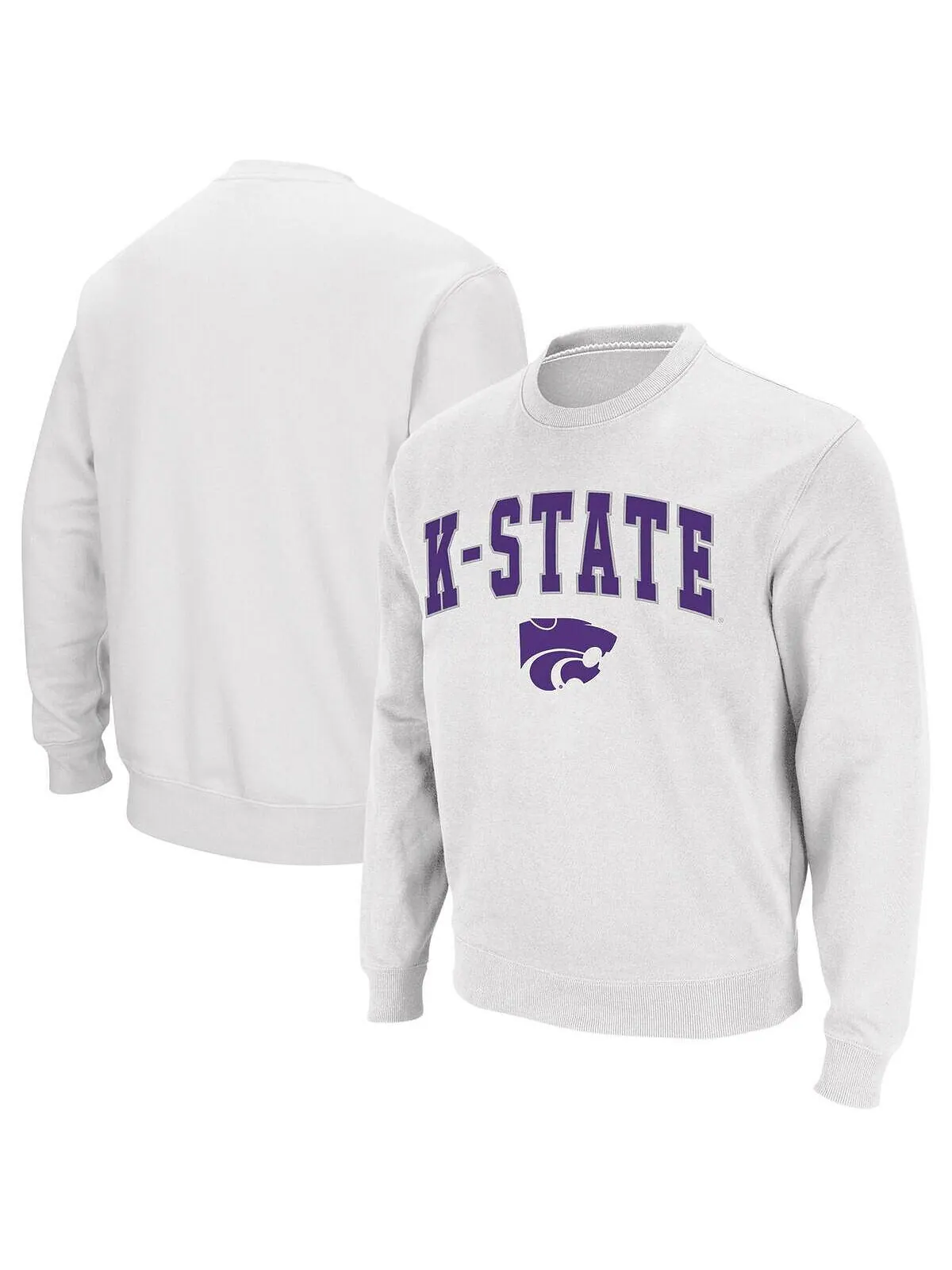 Мужская белая толстовка с круглым вырезом и логотипом kansas state wildcats arch and logo Colosseum