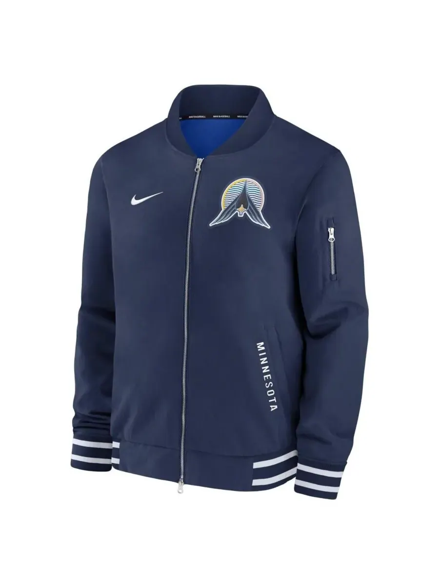 Nike Мужская темно-синяя куртка-бомбер Minnesota Twins Authentic Collection City Connect на молнии — изображение 2 из 3