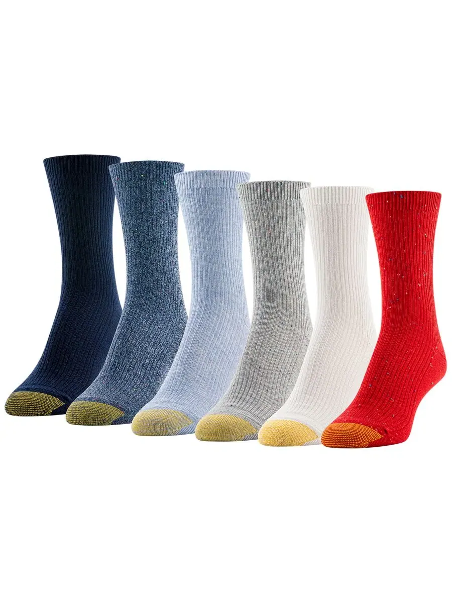Женские миди-носки Americana в рубчик с небритым верхом, набор из 6 штук Gold Toe, Assortment 8 — изображение 1 из 3