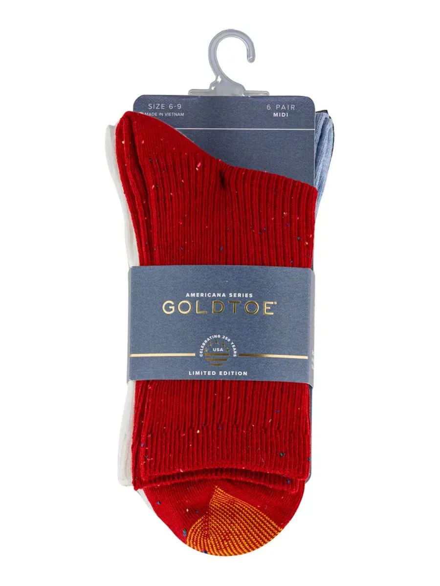 Женские миди-носки Americana в рубчик с небритым верхом, набор из 6 штук Gold Toe, Assortment 8 — изображение 2 из 3