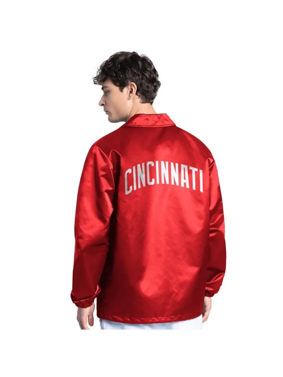 Мужская красная тренерская куртка Cincinnati Reds Cooperstown Collection Point Man Full-Snap Starter — изображение 2 из 3