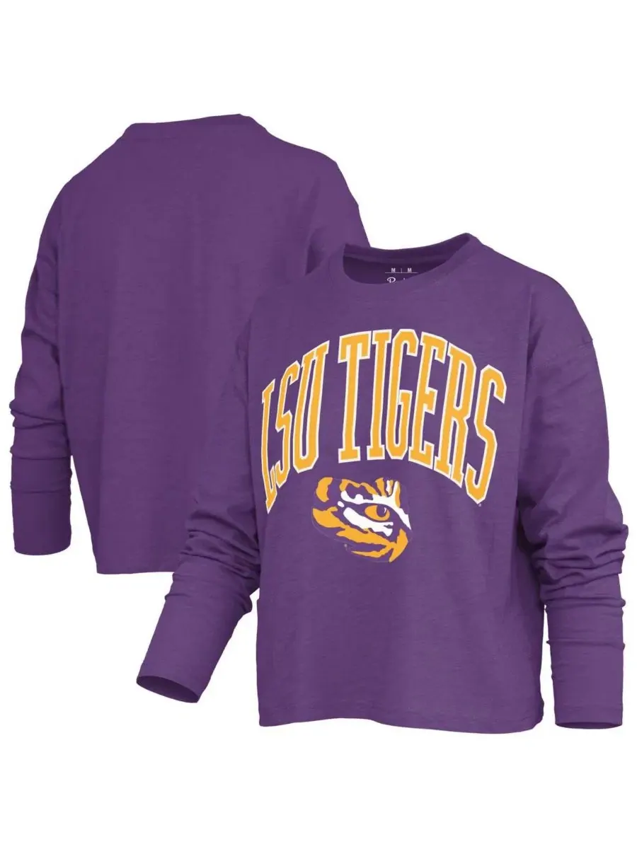 Женская фиолетовая футболка с длинными рукавами и узором "LSU Tigers" в стиле "мутный", свободного — изображение 1 из 3