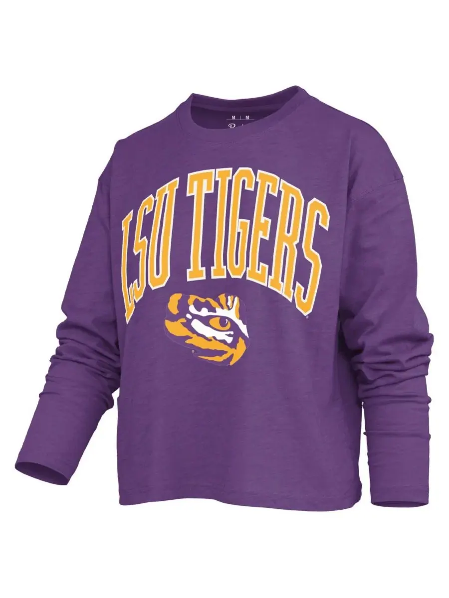 Женская фиолетовая футболка с длинными рукавами и узором "LSU Tigers" в стиле "мутный", свободного — изображение 2 из 3