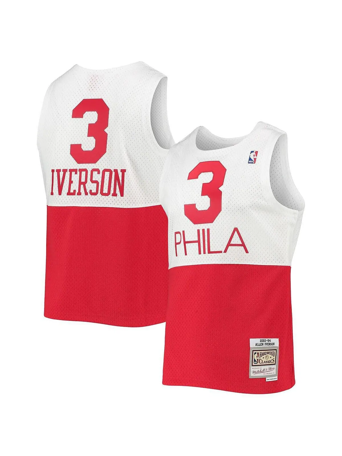 Мужская джерси allen iverson white philadelphia 76ers 2003-04 hardwood classics swingman Mitchell & — изображение 1 из 3