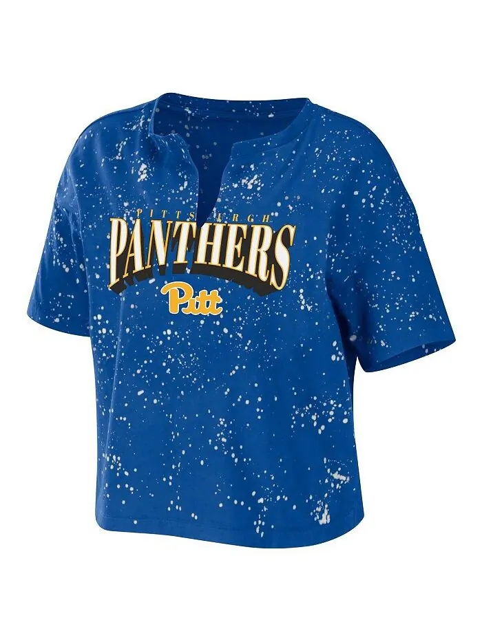 Женская футболка Royal Pitt Panthers Bleach Wash Splatter Notch Neck WEAR by Erin Andrews — изображение 2 из 3, королевский