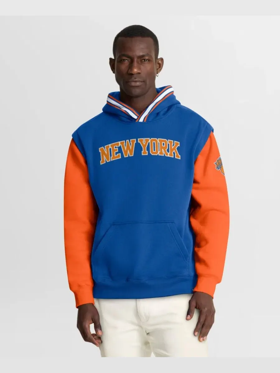 Худи с капюшоном New York Knicks Half Court Shot Clock Fastbreak Fanatics — изображение 1 из 5, синий оранжевый