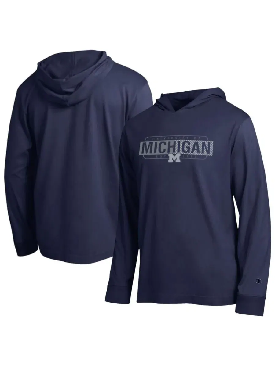 Лонгслив с капюшоном с градиентным принтом Michigan Wolverines Champion — изображение 1 из 3, темно-синий