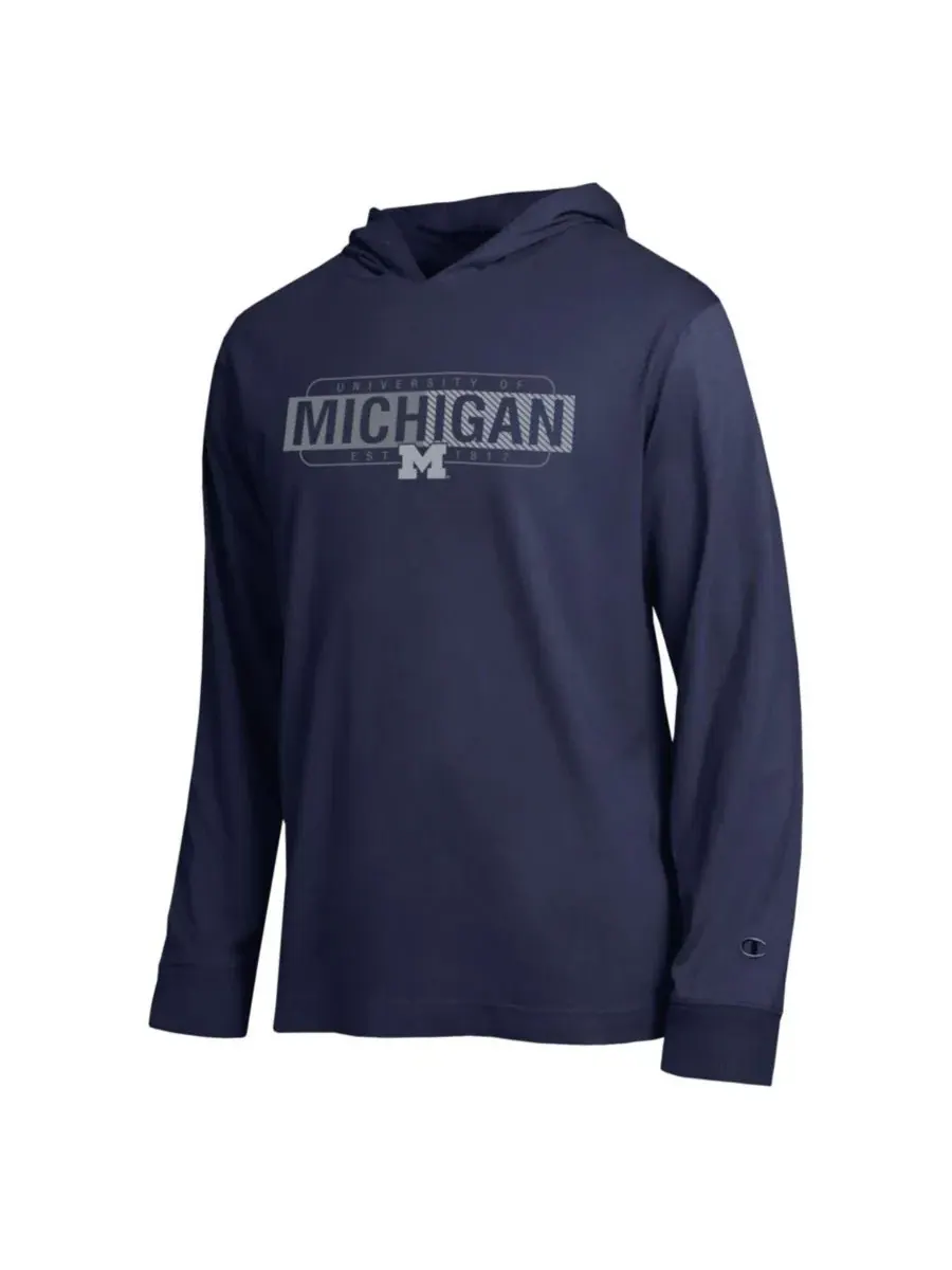 Лонгслив с капюшоном с градиентным принтом Michigan Wolverines Champion — изображение 2 из 3, темно-синий