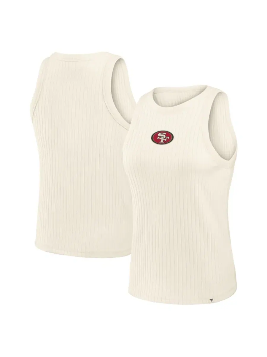 Женский топ без рукавов с вышитым логотипом San Francisco 49ers Star Play Ribbed Tri-Blend Fanatics — изображение 1 из 3