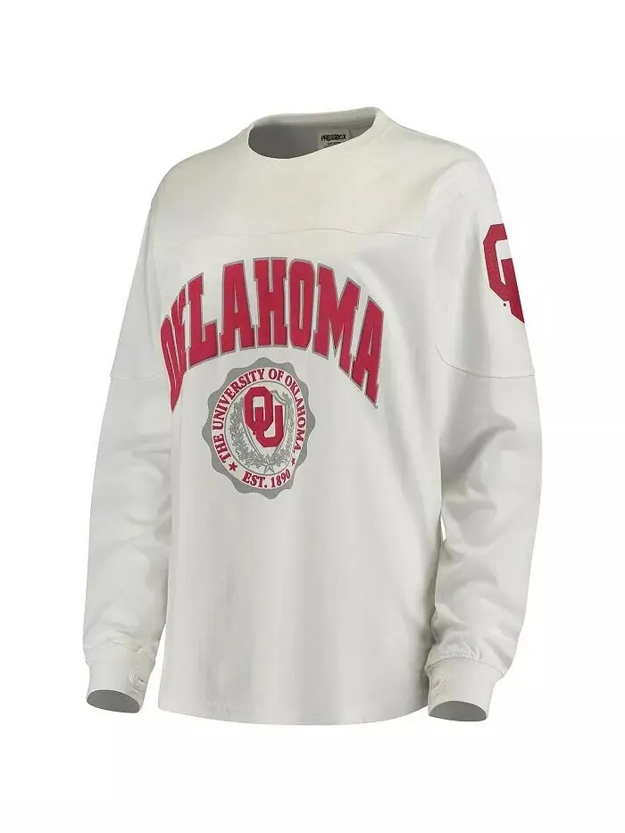 Женская белая футболка с длинным рукавом Oklahoma Earlys Edith Pressbox — изображение 2 из 3