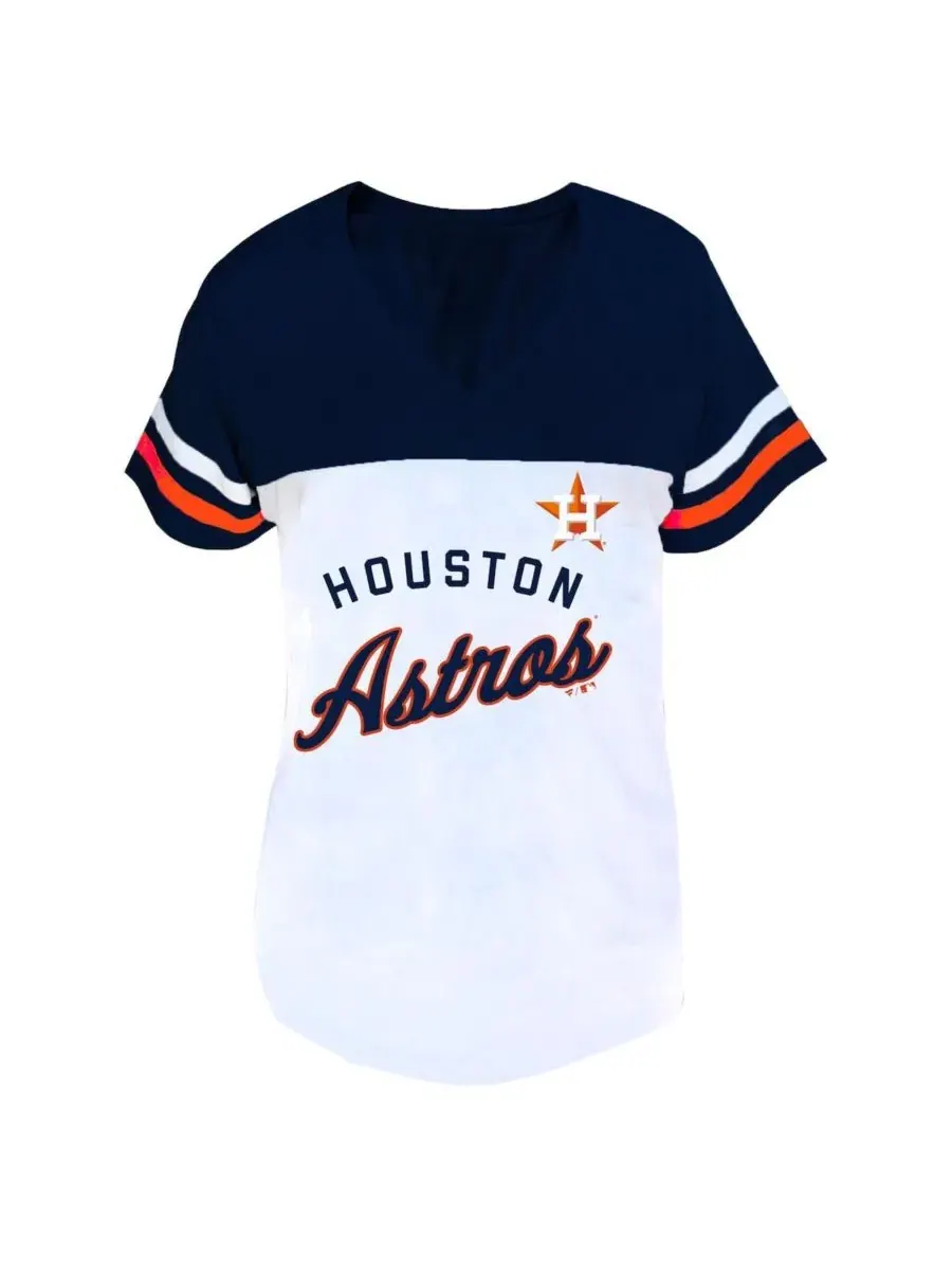 Футболка с v-образным вырезом с принтом Houston Astros Fanatics — изображение 3 из 3, белый темно-синий