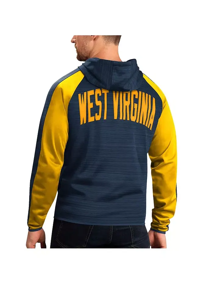 Мужская синяя толстовка с капюшоном West Virginia Mountaineers Neutral Zone на молнии реглан G-III — изображение 2 из 2
