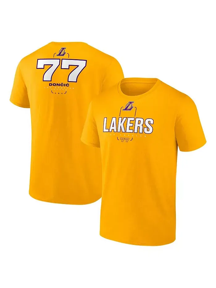 Мужская футболка Luka Doncic Gold Los Angeles Lakers с именем и номером на спине Fanatics — изображение 1 из 3