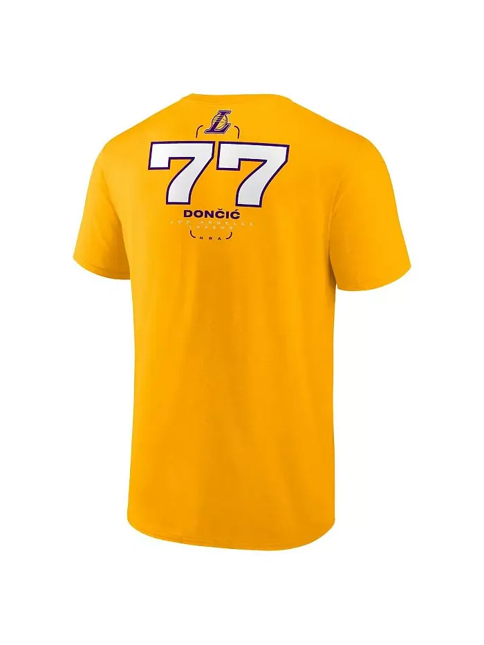 Мужская футболка Luka Doncic Gold Los Angeles Lakers с именем и номером на спине Fanatics — изображение 2 из 3