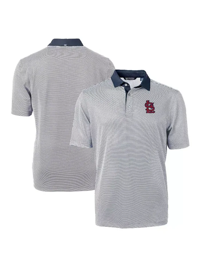 Мужская поло St. Louis Cardinals Virtue Eco Pique Micro Stripe в цвете Navy/White Cutter & Buck — изображение 1 из 3