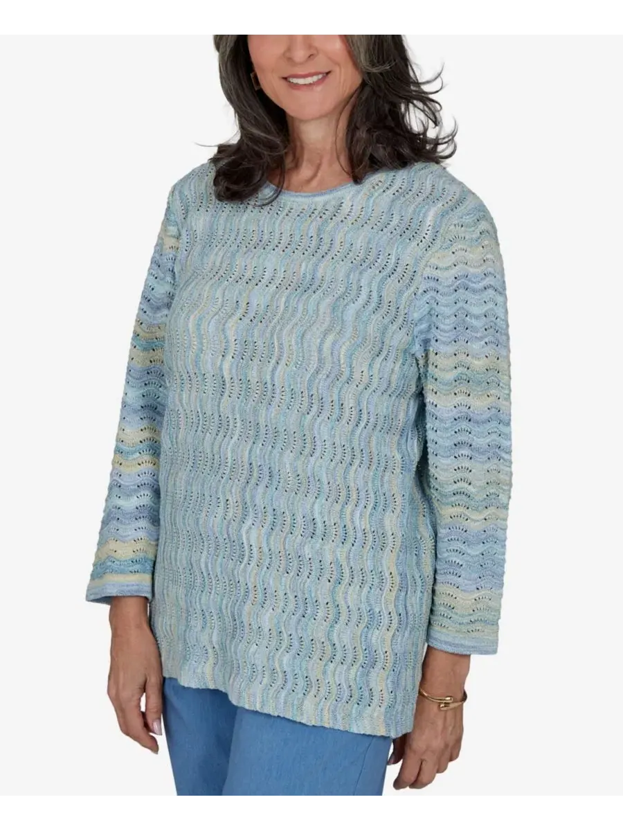 Джемпер с фактурной отделкой Provence Scalloped Stripes Alfred Dunner, Bluemul — изображение 2 из 5