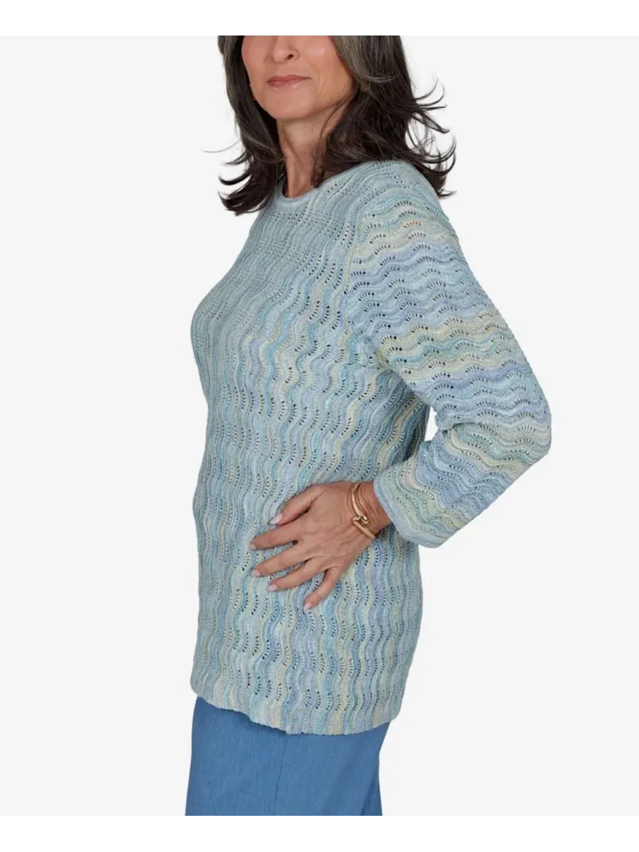 Джемпер с фактурной отделкой Provence Scalloped Stripes Alfred Dunner, Bluemul — изображение 3 из 5