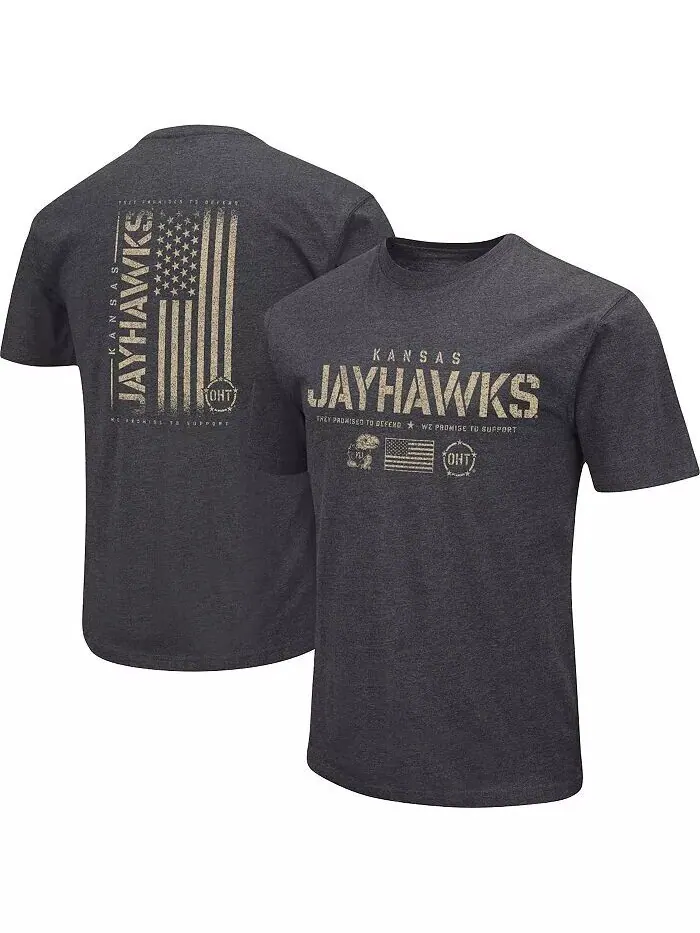 Футболка мужская Heather Black Kansas Jayhawks Big and Tall OHT в стиле милитари с символикой — изображение 1 из 3