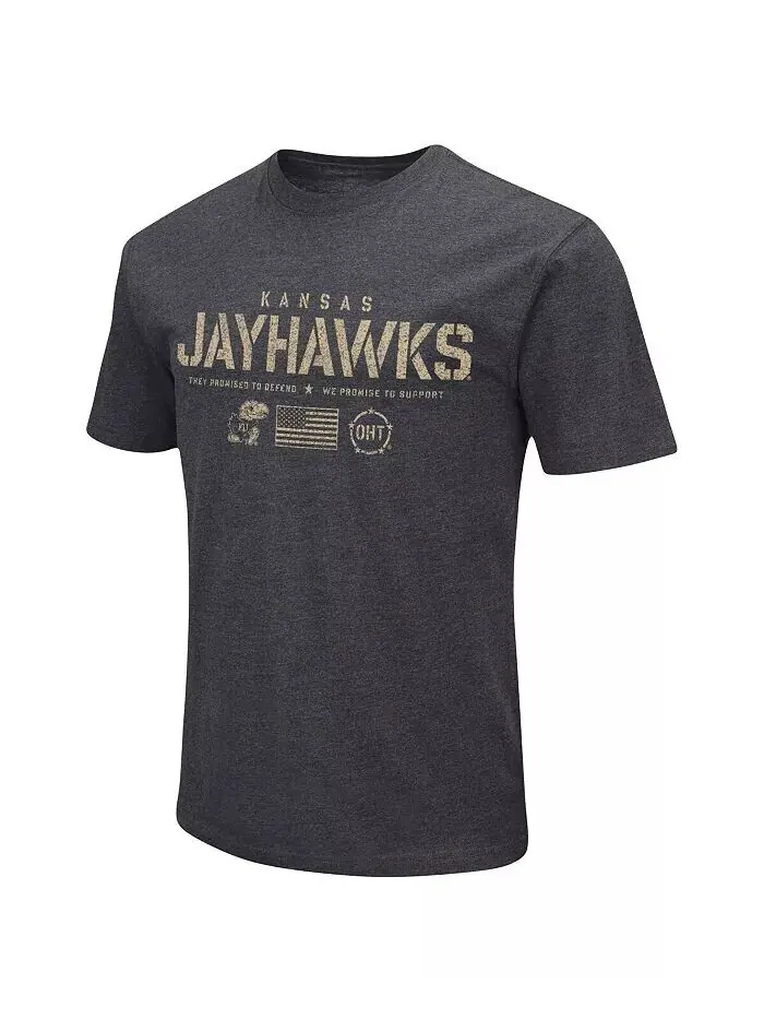 Футболка мужская Heather Black Kansas Jayhawks Big and Tall OHT в стиле милитари с символикой — изображение 2 из 3