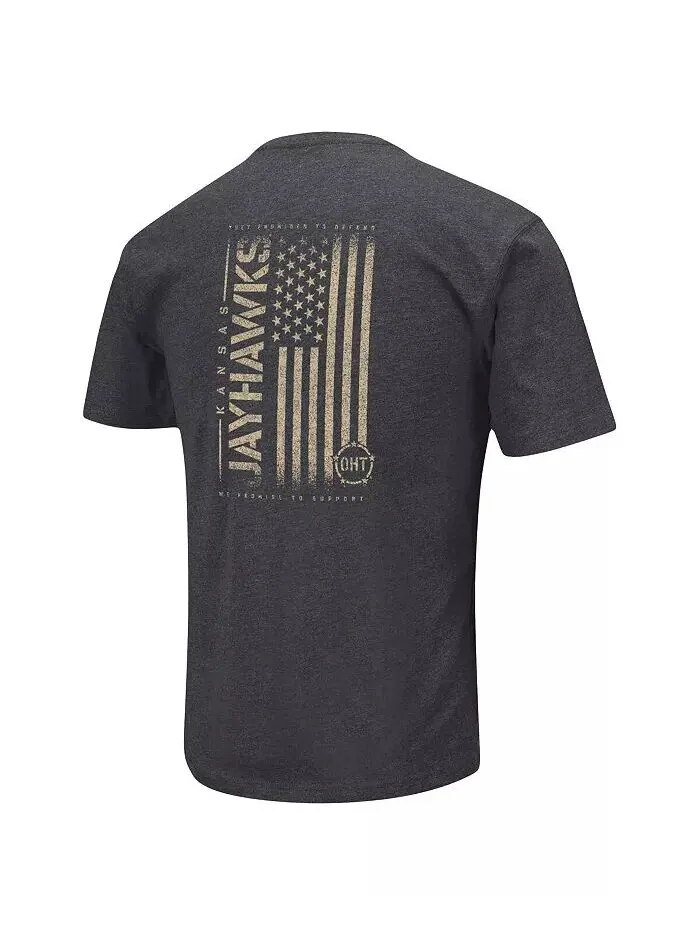 Футболка мужская Heather Black Kansas Jayhawks Big and Tall OHT в стиле милитари с символикой — изображение 3 из 3