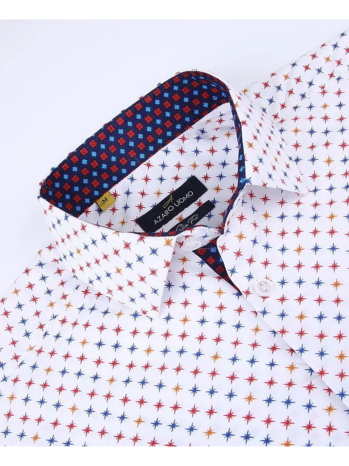 Мужская классическая рубашка slim fit business в морском стиле на пуговицах Azaro Uomo — изображение 2 из 6, белый