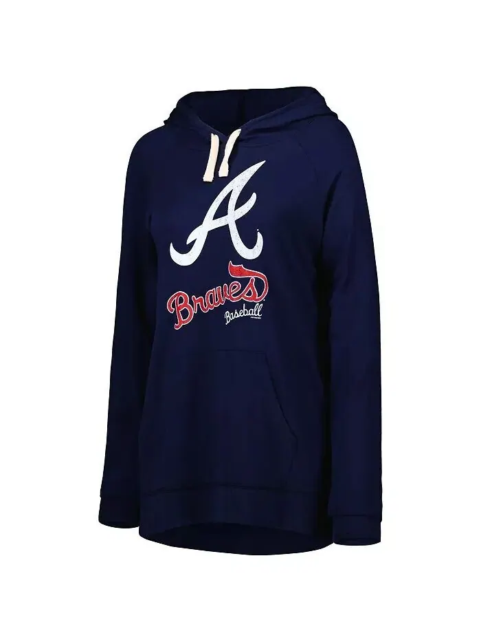 Женский темно-синий пуловер с капюшоном Atlanta Braves перед игрой реглан Touch — изображение 2 из 3
