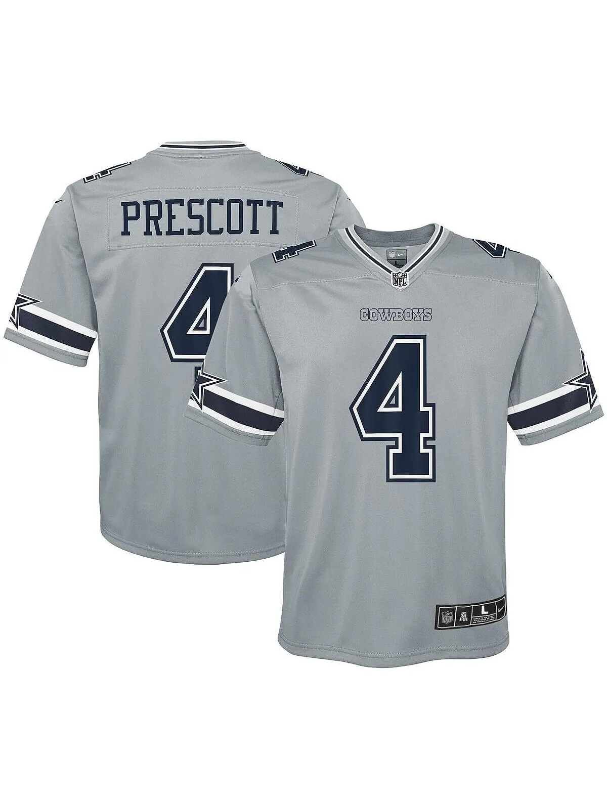 Джерси Big Boys Dak Prescott Silver Dallas Cowboys Inverted Team Game Nike — изображение 1 из 2, серый