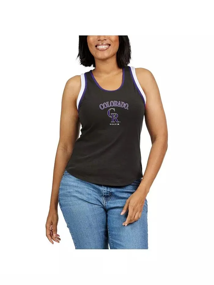 Женская черная майка-борцовка Colorado Rockies Colorblock WEAR by Erin Andrews — изображение 3 из 4