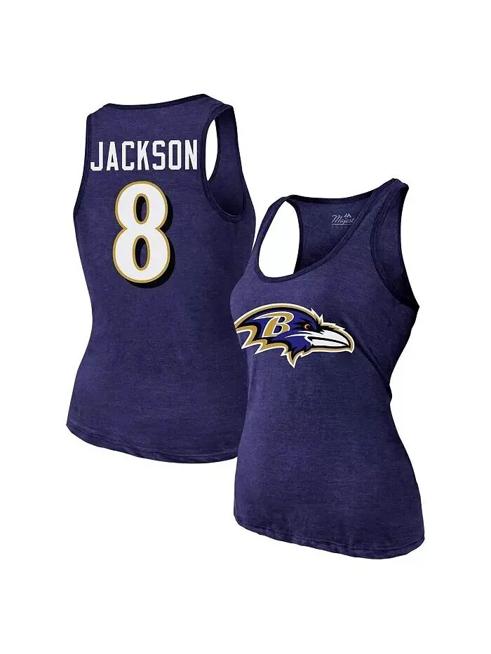 Женская майка Lamar Jackson Purple Baltimore Ravens с именем и номером из трехкомпонентной смеси — изображение 1 из 3