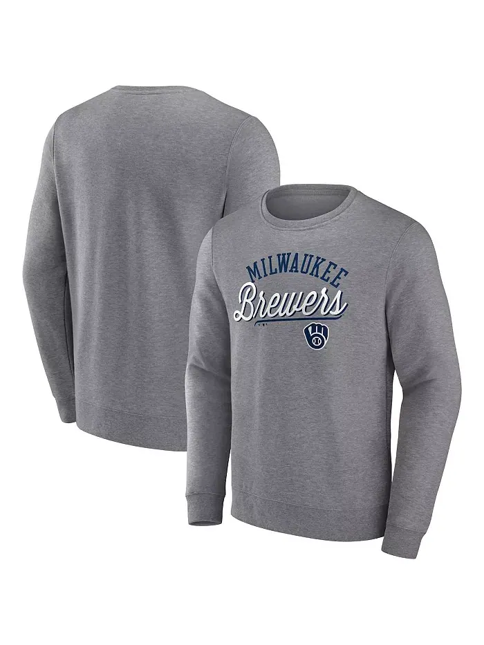 Мужская серая толстовка Milwaukee Brewers Simplicity с эффектом хеширования Fanatics — изображение 1 из 3