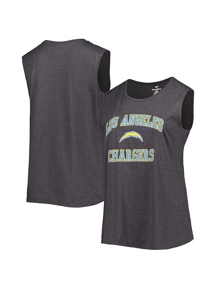 Женская топ без рукавов с логотипом Heather Charcoal Los Angeles Chargers больших размеров Fanatics — изображение 1 из 1