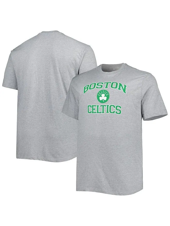 Мужская серая футболка Boston Celtics Big and Tall Heart and Soul с меланжевым рисунком Profile — изображение 1 из 3, серый