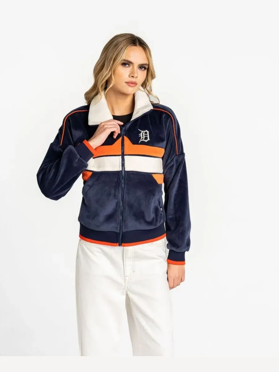 Женская темно-синяя бархатная куртка на молнии с символикой команды Detroit Tigers The Wild — изображение 2 из 2, темно-синий