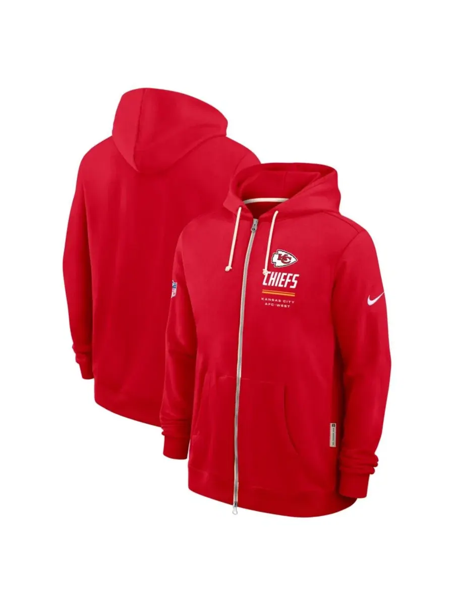 Худи с капюшоном и полной застежкой-молнией Nike Kansas City Chiefs Sideline Standard Issue Dri-FIT — изображение 1 из 3