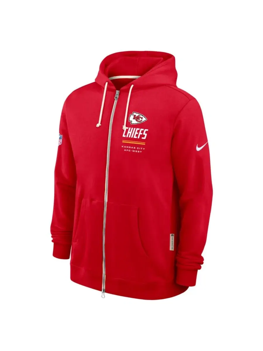 Худи с капюшоном и полной застежкой-молнией Nike Kansas City Chiefs Sideline Standard Issue Dri-FIT — изображение 2 из 3
