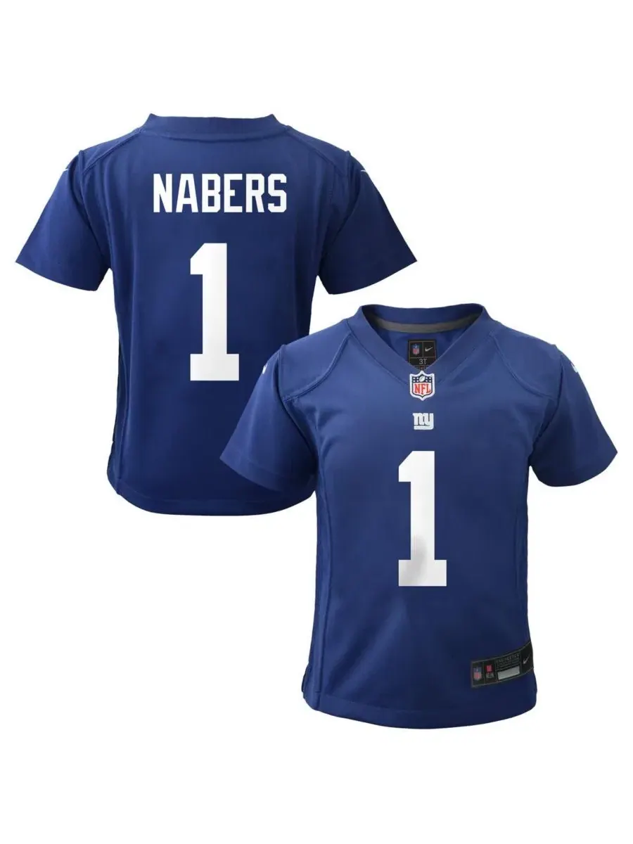 Детская футболка-джерси с коротким рукавом Malik Nabers Royal New York Giants Nike — изображение 1 из 3, королевский