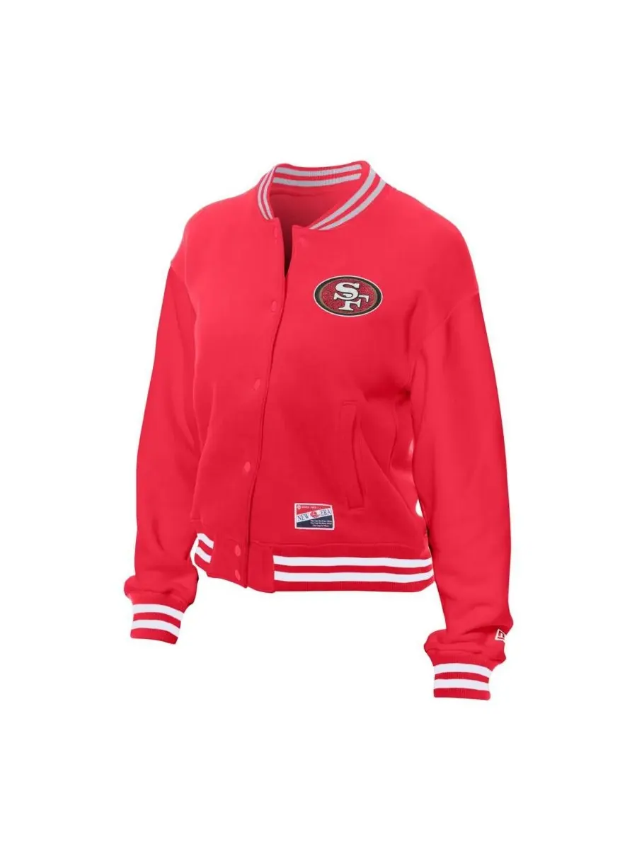 Женская алая флисовая куртка San Francisco 49ers в стиле ретро с застежкой на кнопках New Era — изображение 3 из 3, алый