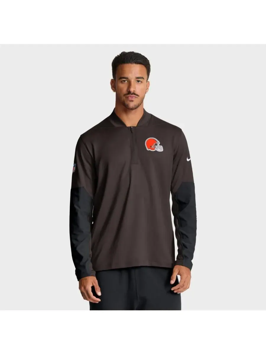 Nike Мужская коричневая толстовка с капюшоном Cleveland Browns Sideline Dri-FIT с застежкой-молнией — изображение 1 из 5