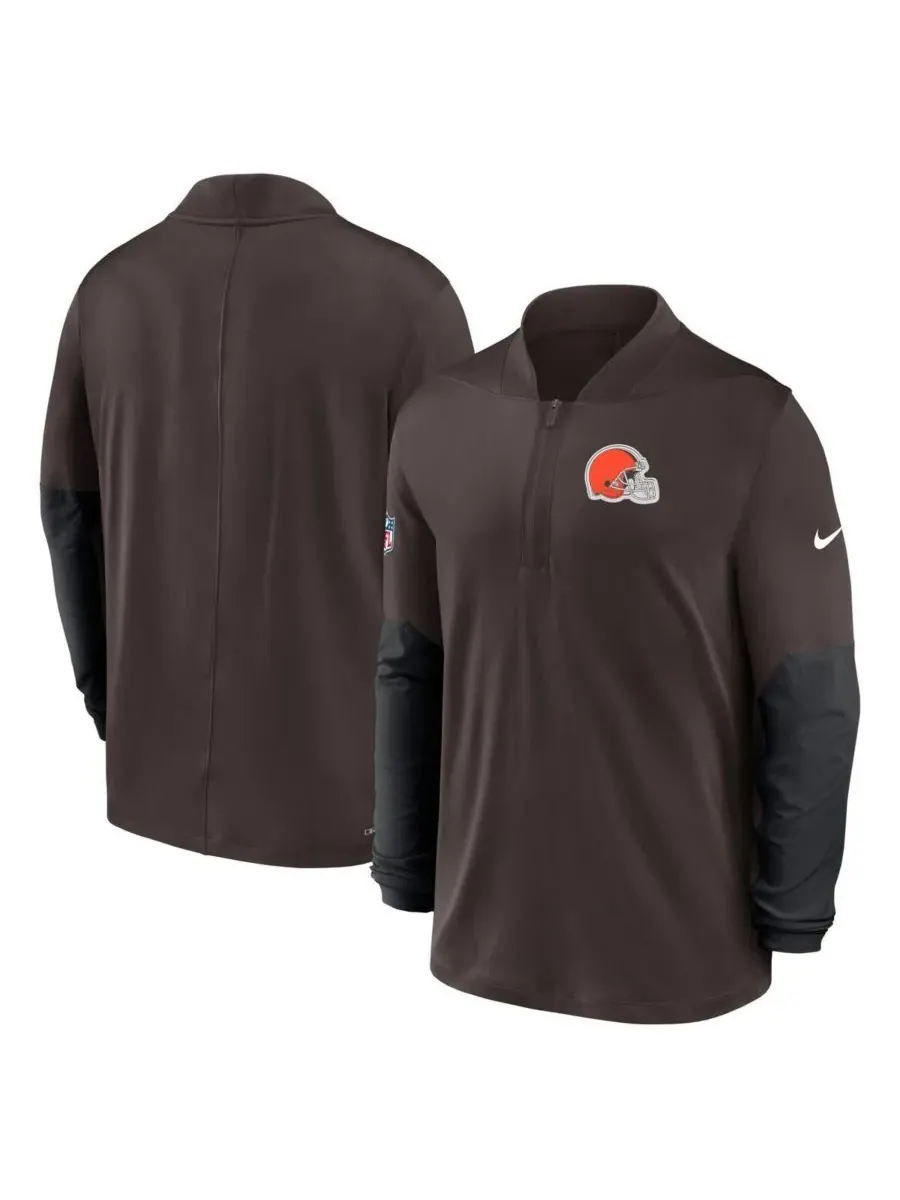 Nike Мужская коричневая толстовка с капюшоном Cleveland Browns Sideline Dri-FIT с застежкой-молнией — изображение 4 из 5