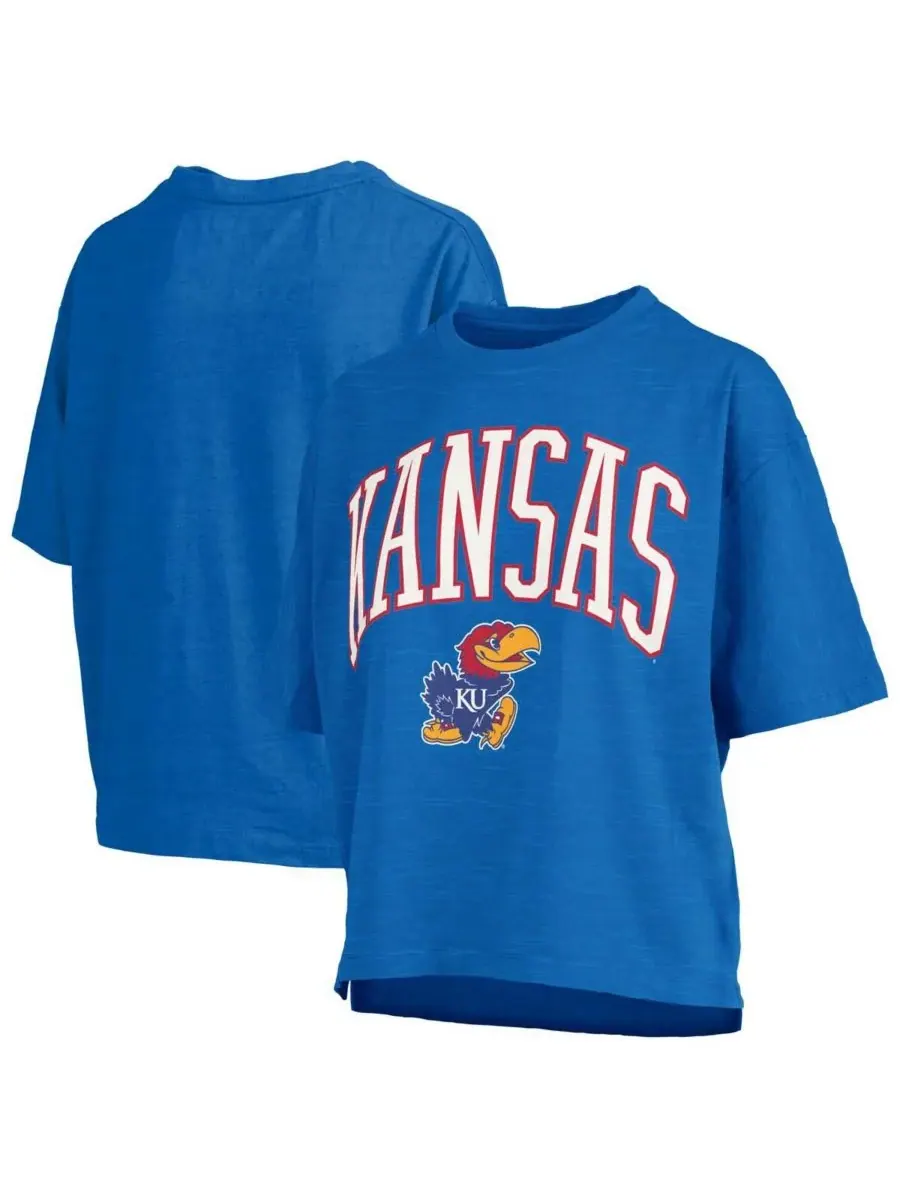 Женская футболка Royal Kansas Jayhawks Nelson Arch Over Logo Waist Length Oversized Slub T-shirt — изображение 1 из 3