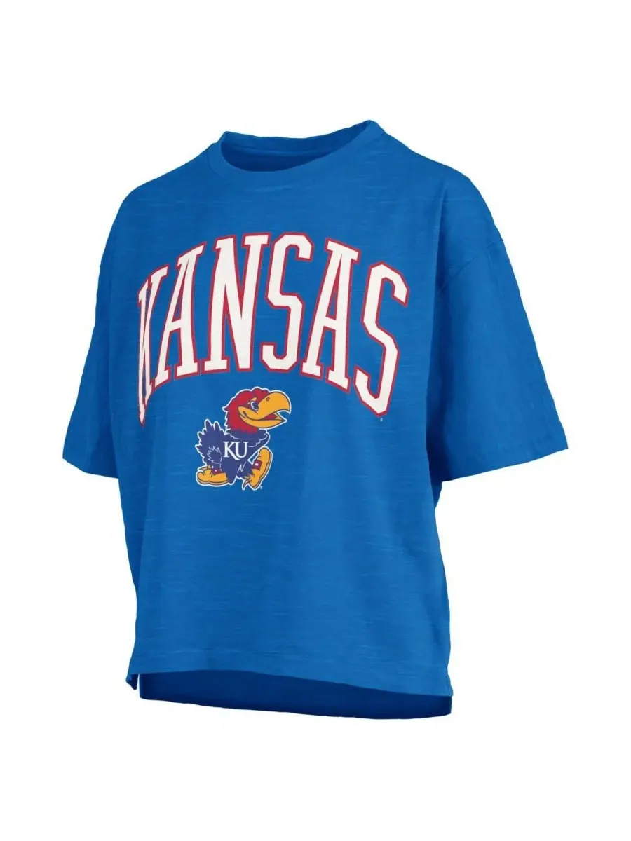 Женская футболка Royal Kansas Jayhawks Nelson Arch Over Logo Waist Length Oversized Slub T-shirt — изображение 3 из 3