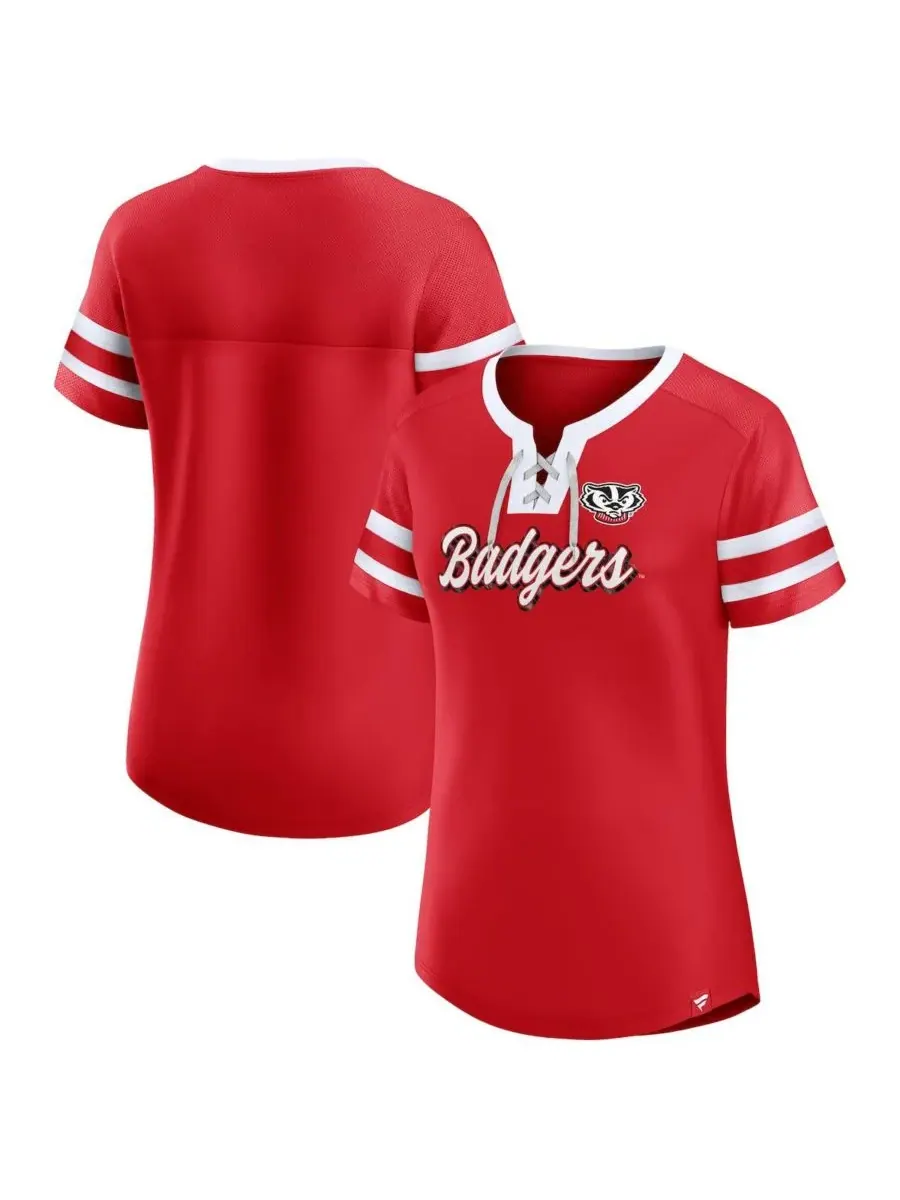 Fanatics Женская красная футболка Wisconsin Badgers Iconic Athena на шнуровке — изображение 1 из 3, красный