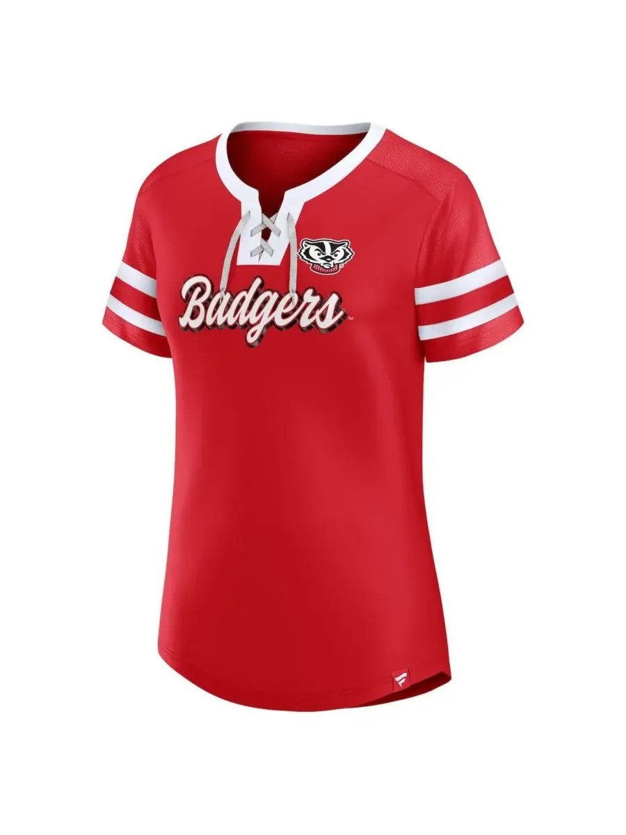 Fanatics Женская красная футболка Wisconsin Badgers Iconic Athena на шнуровке — изображение 2 из 3, красный
