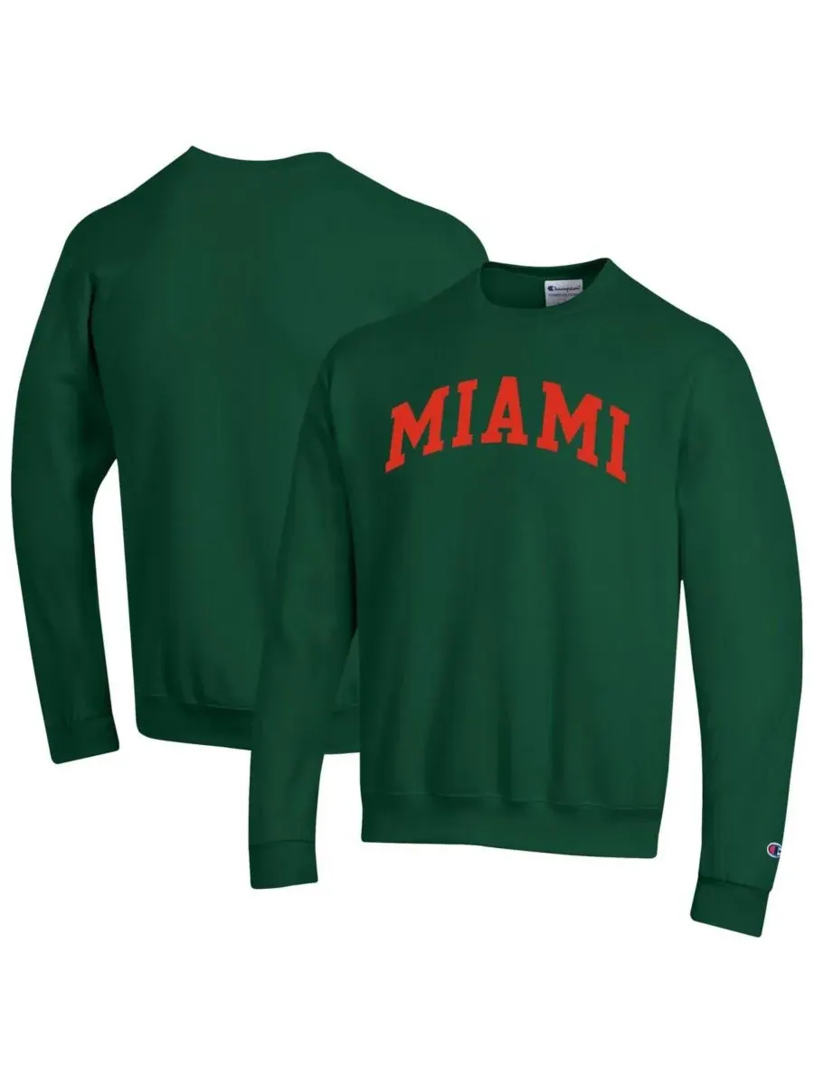 Champion Мужская зеленая флисовая толстовка Miami Hurricanes Basic Arch — изображение 1 из 3, зеленый
