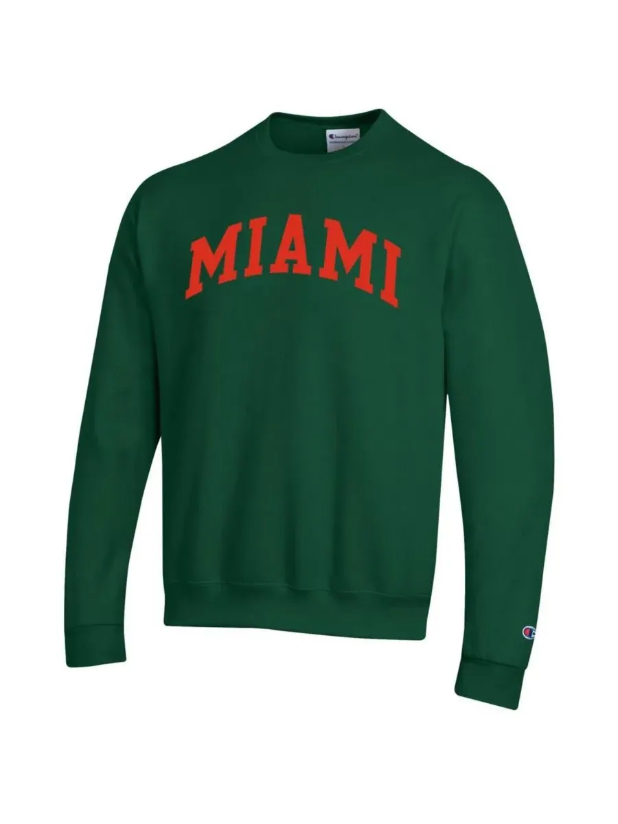 Champion Мужская зеленая флисовая толстовка Miami Hurricanes Basic Arch — изображение 3 из 3, зеленый