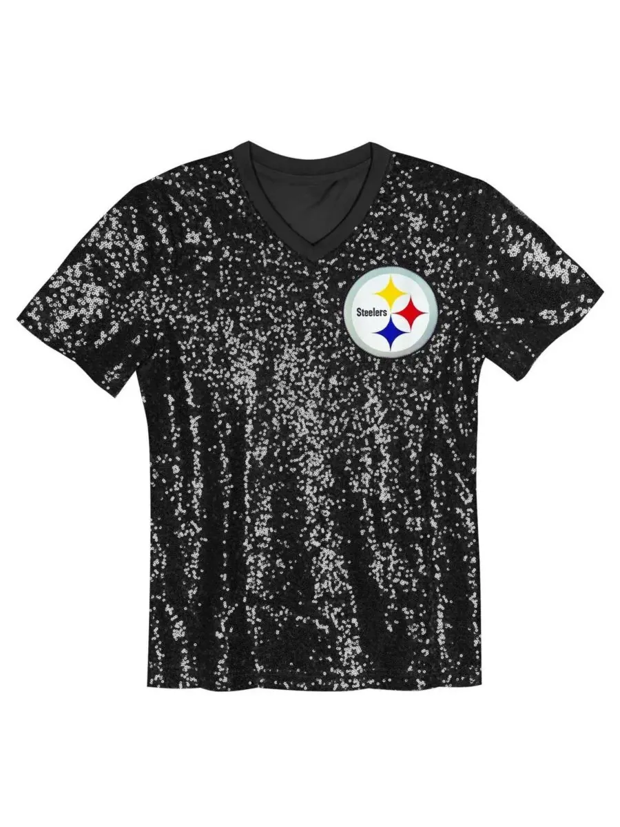 Outerstuff Детская футболка TJ Watt Black Pittsburgh Steelers с V-образным вырезом и пайетками — изображение 3 из 3, черный
