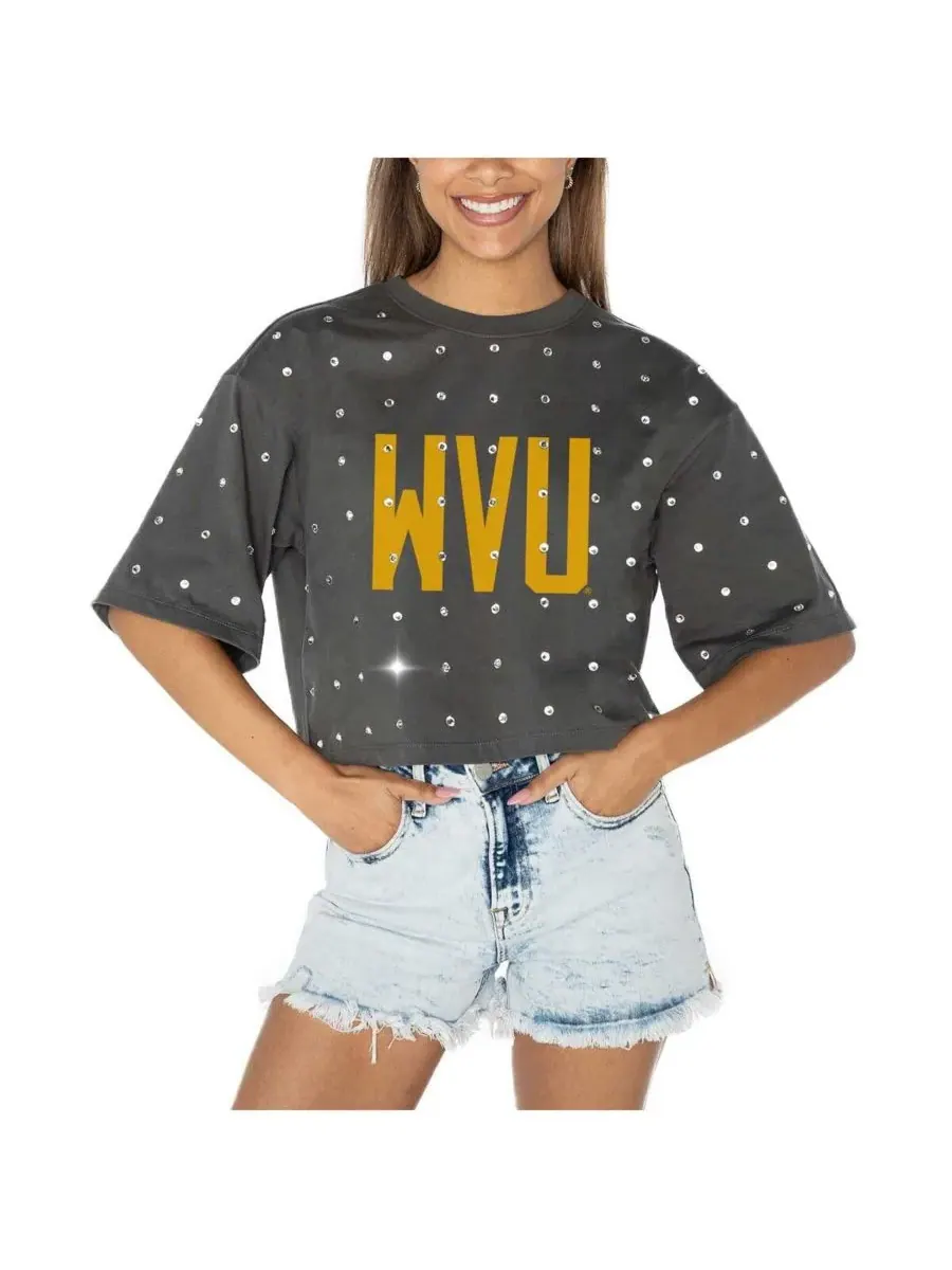 Gameday Couture Женская серая укороченная футболка West Virginia Mountaineers Go Time со стразами — изображение 1 из 5, серый