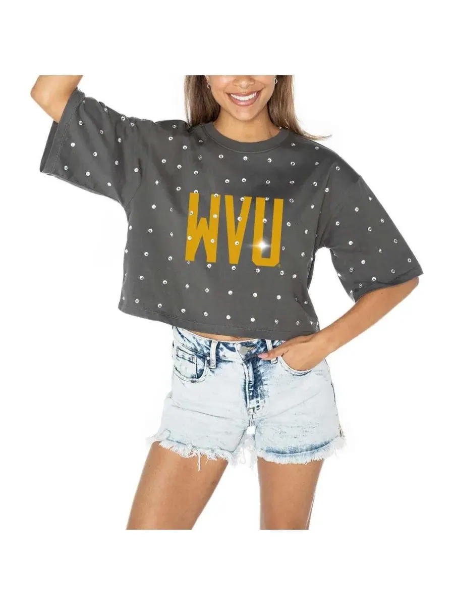 Gameday Couture Женская серая укороченная футболка West Virginia Mountaineers Go Time со стразами — изображение 4 из 5, серый