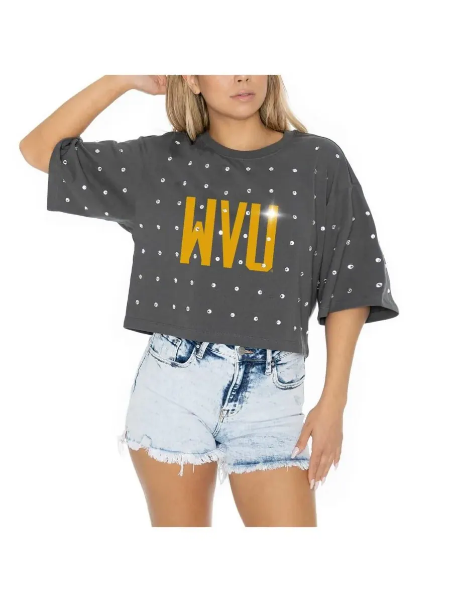 Gameday Couture Женская серая укороченная футболка West Virginia Mountaineers Go Time со стразами — изображение 5 из 5, серый